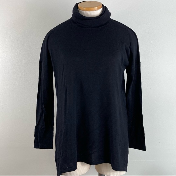 Eileen Fisher Merino Wool Oversized Turtleneck Sweater Size XS in Black - Picture 1 of 7